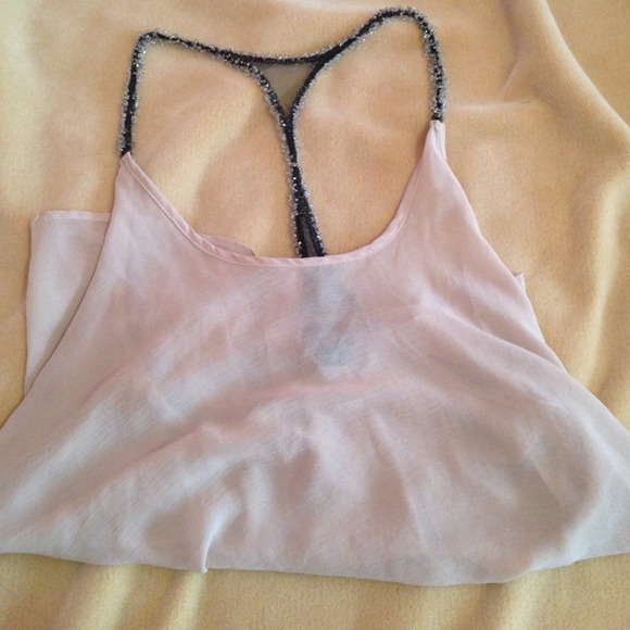Cute sheer Buckle top with beaded racer back