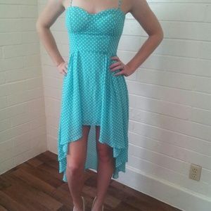 Blue and White Polka dot high low dress