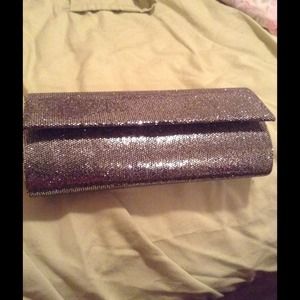 silver glitter clutch NWOT