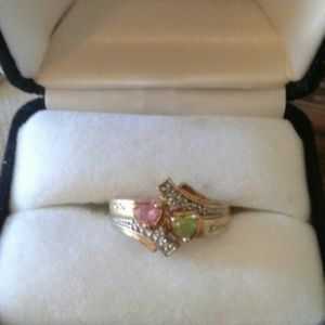 14k Gold Dia. Incrusted Two Birthstoned Ring