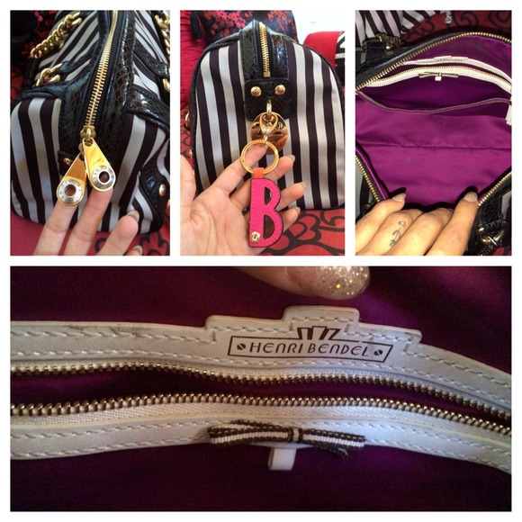 Henri Bendel Black and Grey stripped handbag - Picture 2 of 4