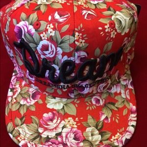 New  red floral snap back hat