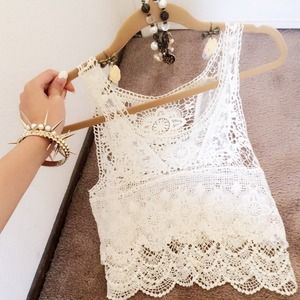 Crochet Tank Top w Lace and Floral Detail
