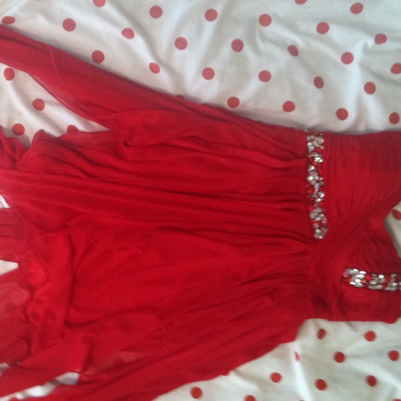 Fire red mid thigh dress with waterfall bottom