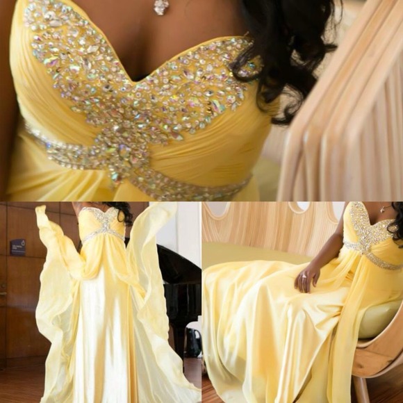 YELLOW TONY BOWLS PROM PAGEANT GOWN MUST SELL!