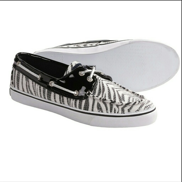 Sperry Bahama Black/White Zebra Sequins Boat Shoe