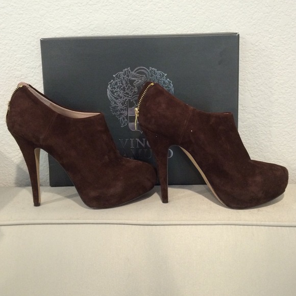 Brown suede platform heels