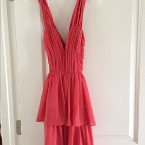 Coral cross back tiered dress