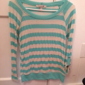 Striped turquoise and cream long sleeved shirt