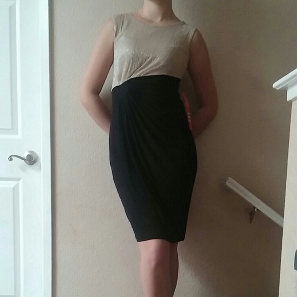 A beautiful light brown and black dress