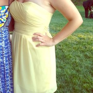 Yellow strapless bridesmaid's dress!