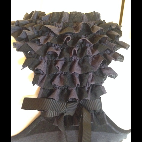 Navy and black ruffle neck and back tank top. - Picture 4 of 4