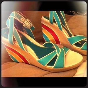 WOMENS FERRAGAMO RAINBOW ANKLE STRAP WEDGE