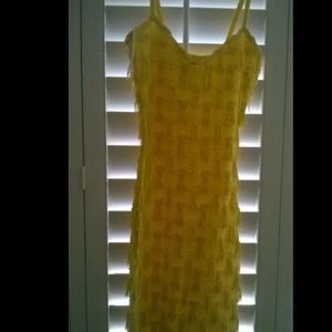 Yellow vintage dress soft with fringes