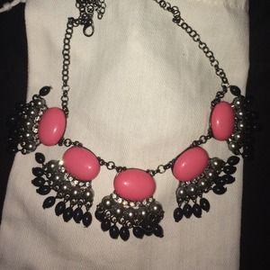 Pink silver and black statement necklace NWOT