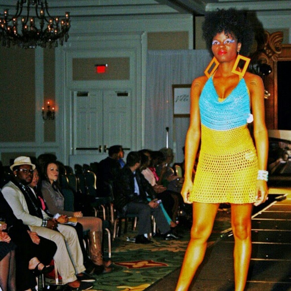 Last one Mango and Teal Crochet Halter