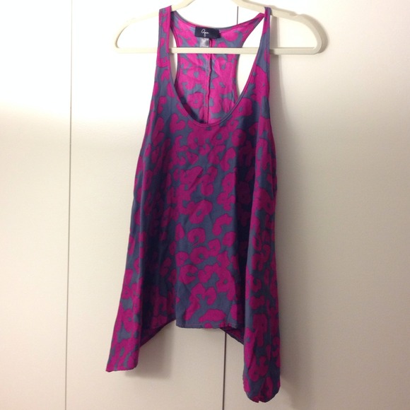 Pink & grey silk tank top