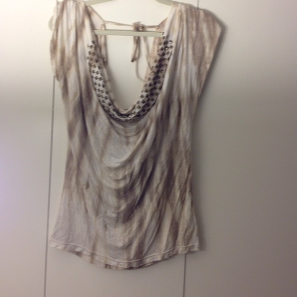 Studded tie dye swoop neck t shirt