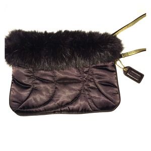 COACH Brown Quilted Fur Trimmed Wristlet Purse