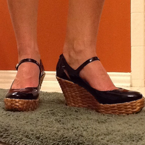 BCBG Max Azria patent and bamboo Mary Janes
