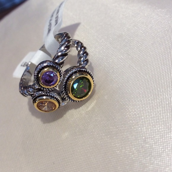 NEW Multi colored Crystal TRI STONE CABLE RING