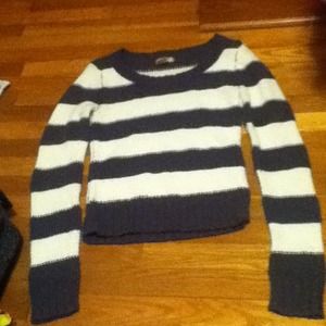 Grey and White Striped Short Sweater