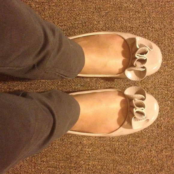 Nude Patent Leather Ruffle Flats