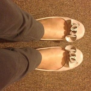 Nude Patent Leather Ruffle Flats