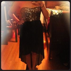 High-Low Gold Sequence and Black Dress from A'GACI