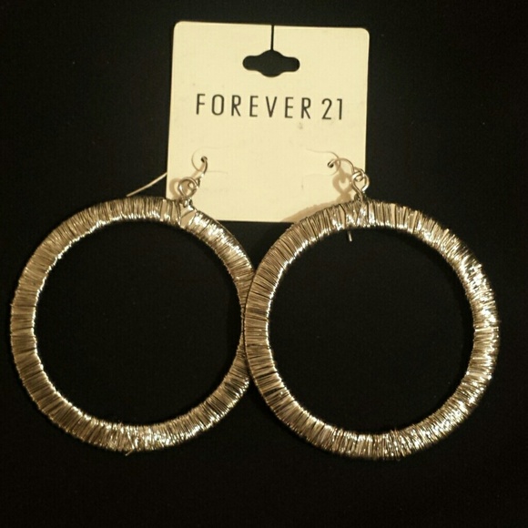SILVER WIRE HOOP HOOK EARINGS, forever 21