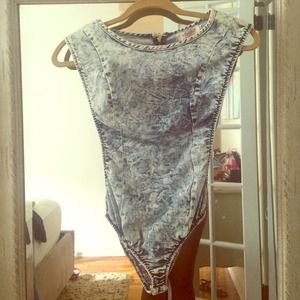 Stylish denim bodysuit, size M