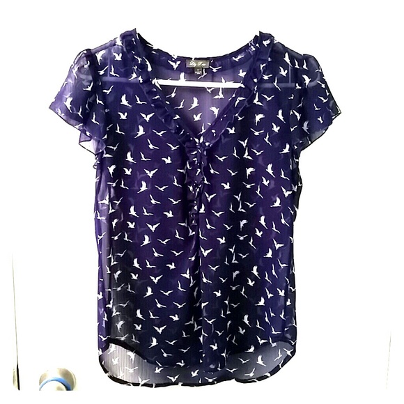 Sheer navy shirt with birds