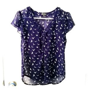 Sheer navy shirt with birds