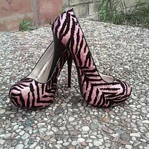Pink zebra print stilettos