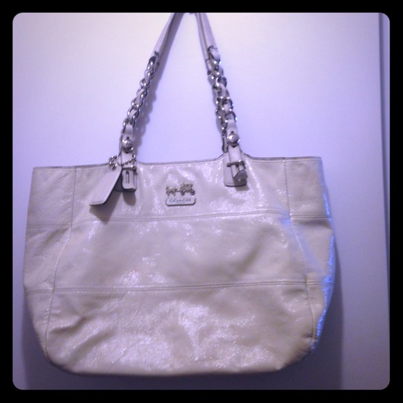 Coach Handbags - Coach white patent TriBeCa tote.