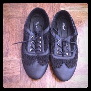 Black Crochet Lace- Up Shoes