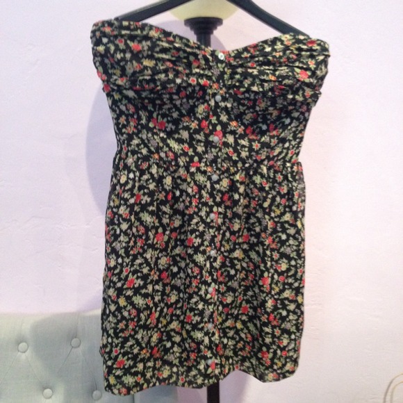 BCBGENERATION FLORAL PRINT STRAPLESS DRESS