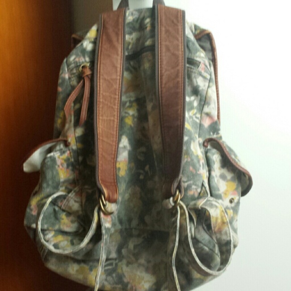 Urban Outfitters Patterned Canvas Leather Backpack - Picture 3 of 3