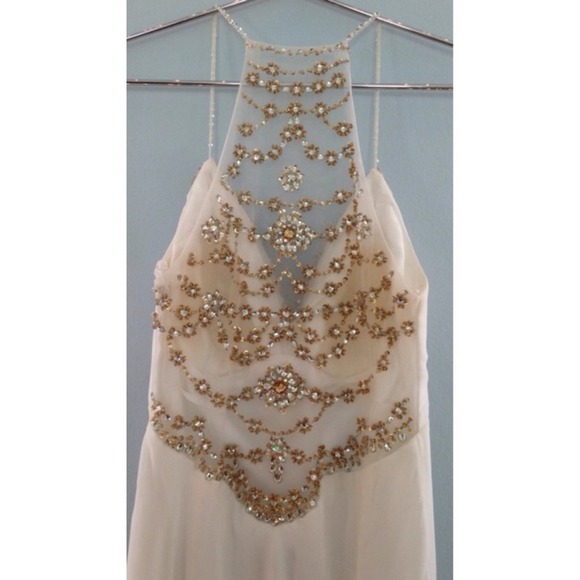 White and gold prom dress