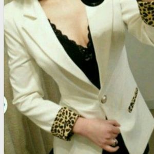 White blazer with cheetah accents