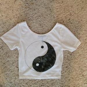 White crop top from pacsun with ying yang symbol