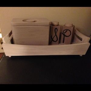 Wood tray, salt/pepper shaker and recipe box