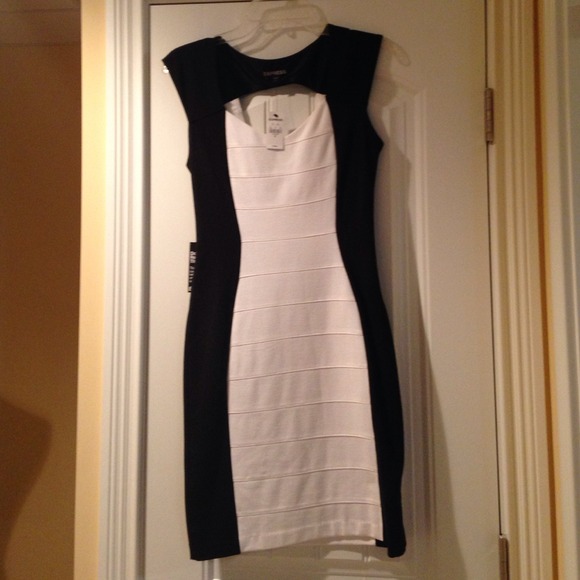 Express spandex dress in black and white.  NWT 6
