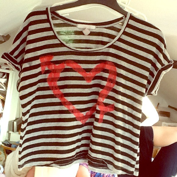 Stripy Black & Grey Crop Top Size Medium