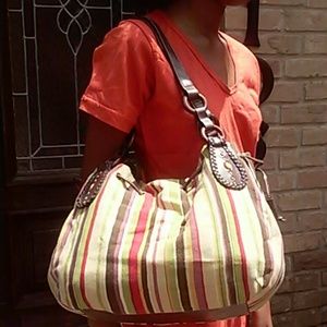 Multi colored canvas Fossil shoulder bag