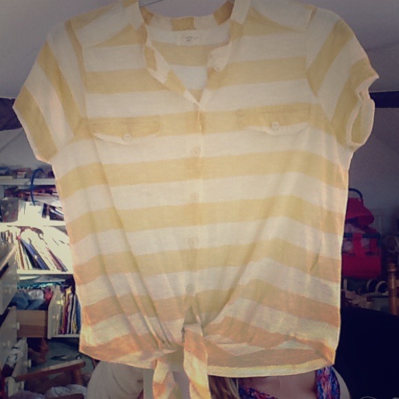 New Look Yellow & White Stripy Tie-Top Cropped