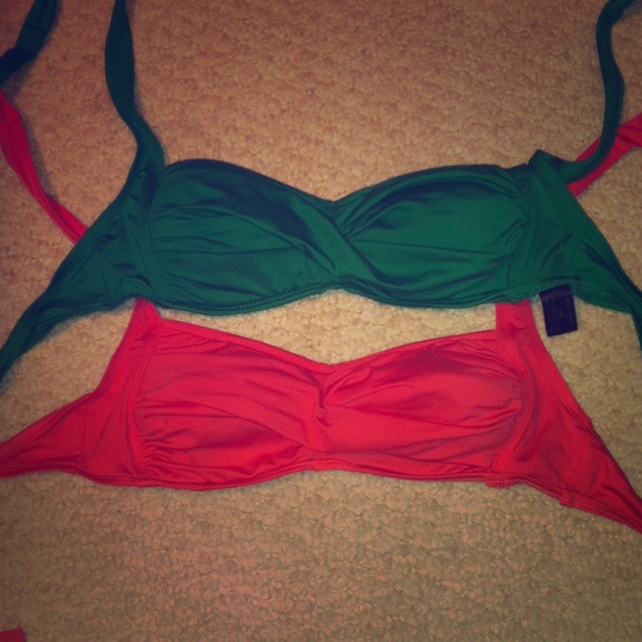 Green and pink bathing suit tops