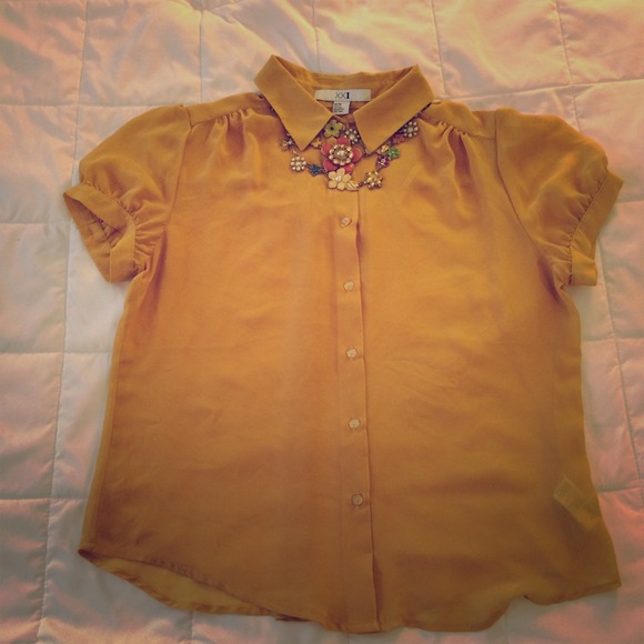 Forever 21 Tops - Sheer mustard button up