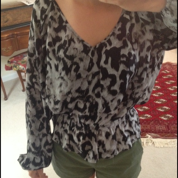 Michael Kors black + gray cheetah top