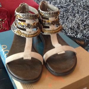 OTBT tan suede leather beaded sandal